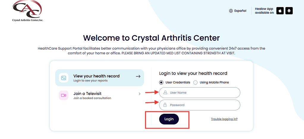 Crystal Arthritis Center Patient Portal