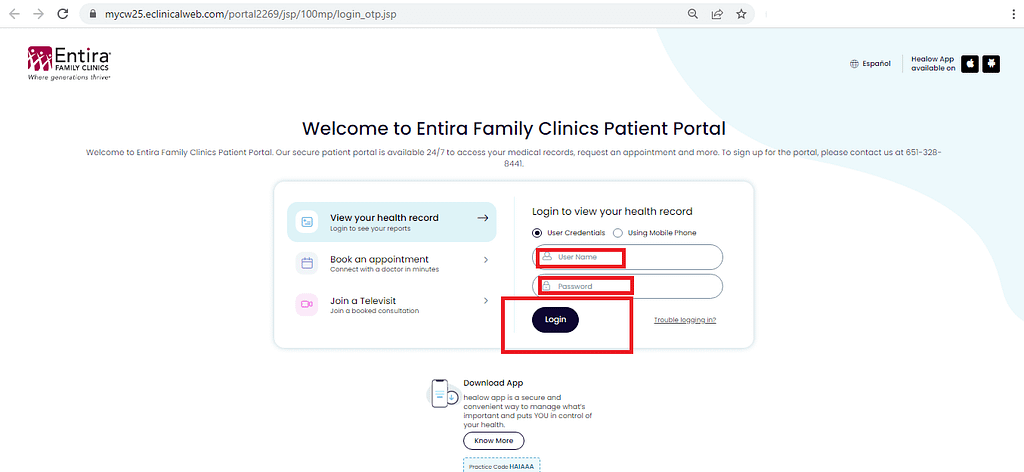Entira Patient Portal Login