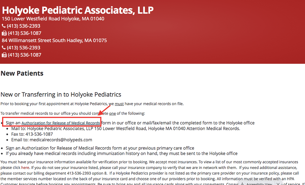 Holyoke Pediatrics Patient Portal